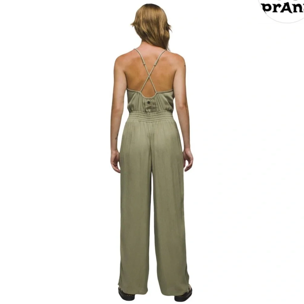 NWT Prana Fernie Strappy Wide Leg Jumpsuit Sage Green Swimsuit Beach Coverup